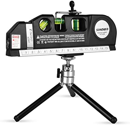 Sondiko Laser Level Multifunction Laser Level Measuring Tape Standard and Metric Tape Ruler (8ft/2.5M) with Retractable Metal Tripod Stand&Clamp