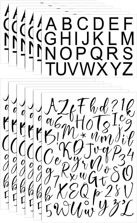 558 Pieces 12 Sheets Alphabet Number Stickers, Script Pantry Labels, Adhesive Vinyl Sticker for Back to School Gifts DIY, Kitchen, Signs, Window, Door, Containers, Jar Labels(Black)