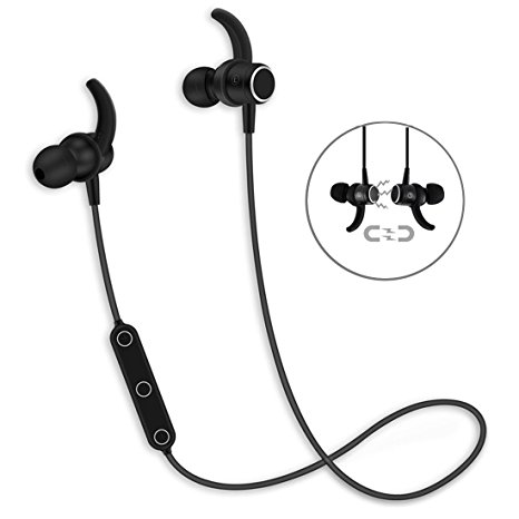 Magnetic Bluetooth In-ear Headphones Wireless Stereo Earbuds Sweatproof Sports Earphones with Noise Cancelling Mic Bass Headset Secure Fit for Running Workout Gym 6 Hour Playtime for iPhone Android