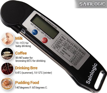 Sainlogic Ultra Fast Cooking ThermometerDigital Instant Read Thermometer with Long ProbeLCD ScreenAnti-Corrosion Best for Food Meat Grill BBQ Milk and Bath Water
