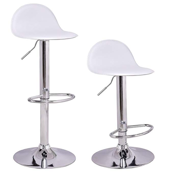 COSTWAY Set of 2 Modern Swivel Chrome Barstools Adjustable Hydraulic Lift Chair Bar Stool Office Home Diner PU Leather Seat Multi-Color White