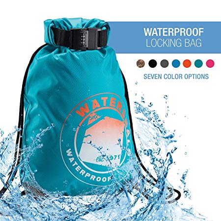 WaterSeals Locking Cinch Drawstring Backpack Women & Men - Anti-Theft Combination Lock   Ripstop Waterproof Material to Protect Wallet iPhone   Valuables at the Beach Pool Sports Camping, Teal