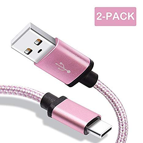 Samsung Galaxy S8 Charger, Soulen USB Type C Fast Charging Cable Nylon Braided Cord for Samsung S8 S8 Plus Note 8,Samsung S9 S9 Plus Note 9 Pixel 2 and More (Hot Pink, 2-Pack 6FT)