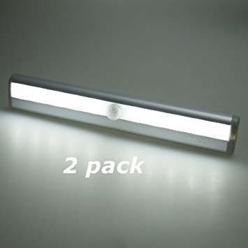 MAXAH® 2 Pcs LED PIR Motion Sensor Light Bar Night Light for Closet Cabinet Cupboard Drawer Wardrobe Staircase with Magnetic Strip (Battery Operated, Pure white)