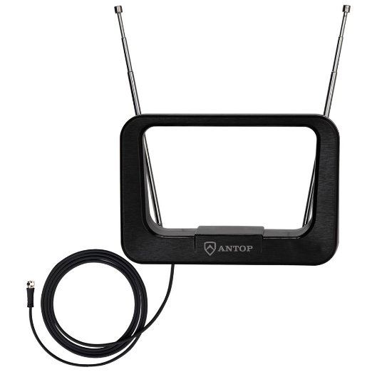 ANTOP Ring AT-210 Indoor TV Antenna - Multi-Directional Reception, Hairline Black, 4K UHD Ready - HDTV Antenna, 35 Mile, 6' Cable
