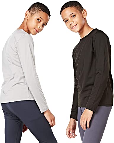 DEVOPS Boys 2-Pack Thermal Shirts Compression Long Sleeve Tops with Fleece Lined