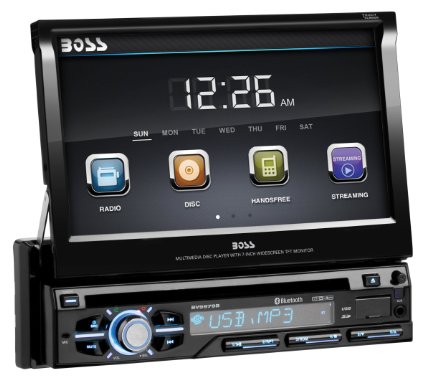 BOSS AUDIO BV9979B Single-DIN 7 inch Motorized Touchscreen DVD Player Receiver, Bluetooth, Detachable Front Panel, Wireless Remote
