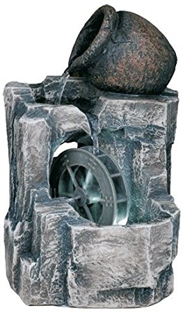 OK LIGHTING 11 in. Stone/Gray LED Table Fountain