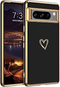 BENTOBEN for Google Pixel 8 Pro Case, Google Pixel 8 Pro Phone Case Electroplating Heart Camera Protection TPU Protective Lightweight Flexible Bumper Shockproof Google Pixel 8 Pro Case 6.7 ", Black