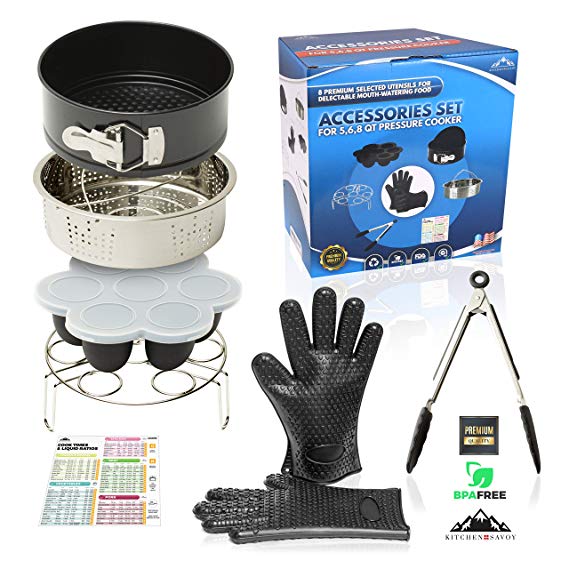 Instant Pot Accessories Set – Fits 5,6,8qt Pressure Cookers - Steamer Basket - Cake Pan - Silicone Gloves - Egg Bites Mold – Kitchen Tongs –– Cook Times Magnetic Cheat Sheet