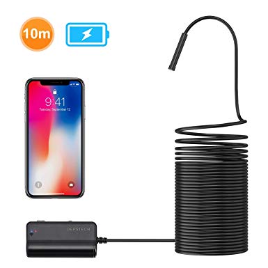 DEPSTECH 1200P Semi-rigid Wireless Endoscope, 2.0 MP HD WiFi Borescope Inspection Camera,16 inch Focal Distance & 2200mAh Battery Snake Camera for Android & IOS Smartphone Tablet - Black 33FT