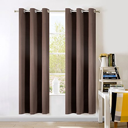SUO AI TEXTILE Thermal Insulated Solid Blackout Panel Curtains For Bedroom each 37x84 Inch (2 Panels,CHOCOLATE)