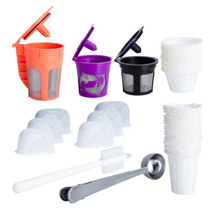 Reusable K Cups and Carafe for Keurig 2.0 Bundle with Water Filters, Disposable Filers and Coffee Accessories (7 items)
