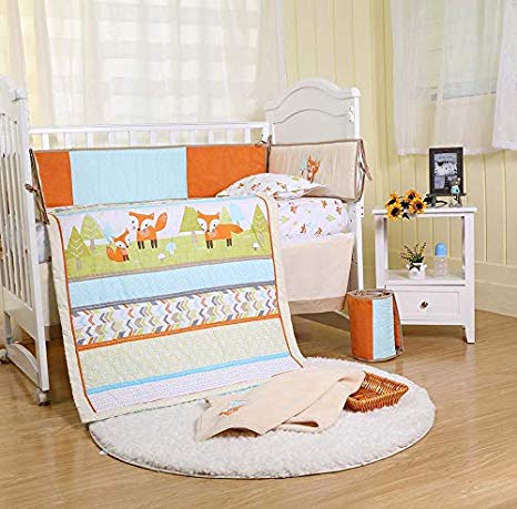 Brandream Playful Fox Crib Bedding Set Mint Lattice Bedding Arrow Print Crib Bedding Set Woodland Nursery Bedding Set Multi-Colors Bedding Unisex 8pcs