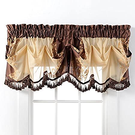 GoodGram Danbury Embroidered Window Treatments Assorted Colors and Sizes (Brown, Single Valance)
