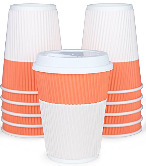 Premium Coffee Cups With Lids - (Set of 90) Enjoy Your Favorite Hot and Cold Beverages To Go In Our Sturdy & Durable Disposable Cups - These Insulated Paper Cups are Perfect For All Parties and Events