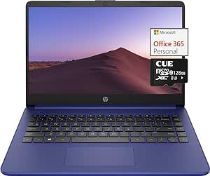 HP Newest 14/inch Ultral Light Student Laptop, Intel N4120 Quad-Core(&gt; N4020), 8GB RAM, 192GB Storage(64GB eMMC 128GBSD Card), One Year Office 365, WiFi, Webcam, HDMI, USB-A&C, Win 11 Indigo Blue