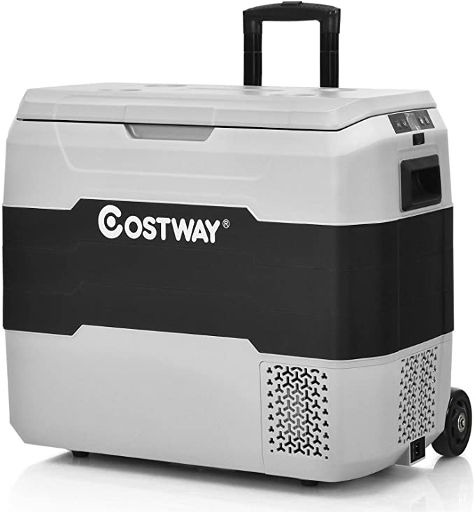 COSTWAY Car Refrigerator Portable, 53 Quarts AC/DC Compressor Freezer Cooler with Telescopic Handle, -4°F to 50°F, 2 in 1 RV Fridge for Camping, Fishing, Vehicle, Truck & Home Use (Grey, 53 Quarts)