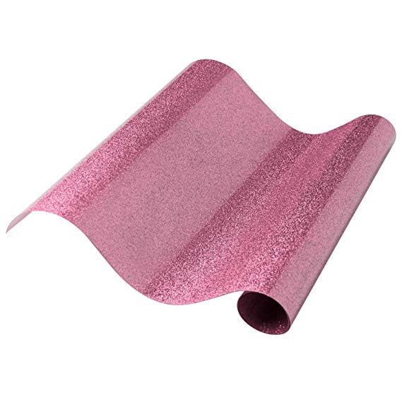Glitter Heat Transfer Vinyl - Iron On Glitter HTV, 12” x 19” Roll | for Custom DIY Designs, T-Shirts, Home Decor, Crafts | Easy to Cut, Weed, and Transfer | Shimmer Finish - (Pink)