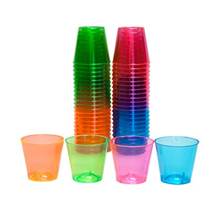 Party Essentials Hard Plastic 1-Ounce Shot Glasses, 50-Count, Assorted Neon