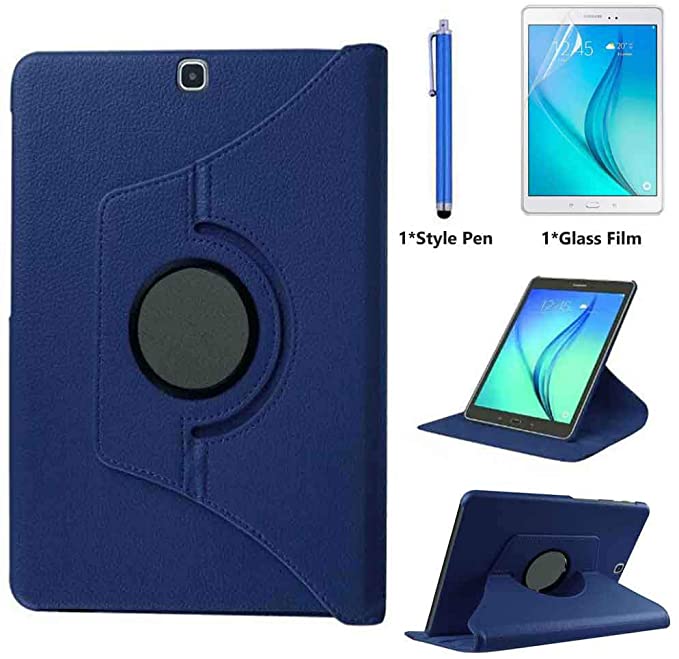 Case for Samsung Galaxy Tab S2 9.7 inch (SM-T810 SM-T813 SM-T815), 360 Degree Rotating Folio Stand Case Smart Protective Cover, Bonus Stylus Pen,Screen Film (Deep Blue)
