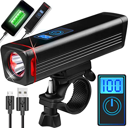 Bike Light USB Rechargeable CREE LED Front Bicycle Light - Digital Runtime Display, Quick-Release Stand