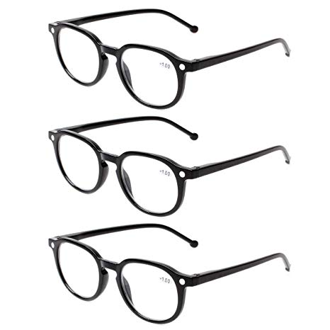 READING GLASSES 3 Pair Retro Round Spring Hinged Readers Great Value Quality Glasses for Reading