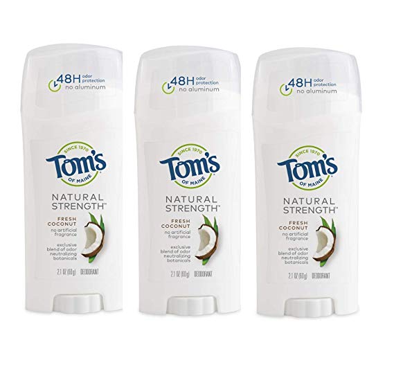 Tom's of Maine Natural Strength Deodorant, Natural Deodorant, 48-Hour Odor Protection, Fresh Coconut, 3 Pack