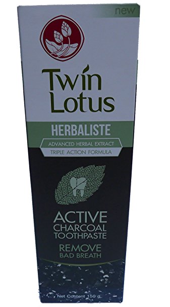 TWIN LOTUS ACTIVE CHARCOAL TOOTHPASTE HERBALISTE Triple Action Power 150g (5 Oz) X 1 Tube