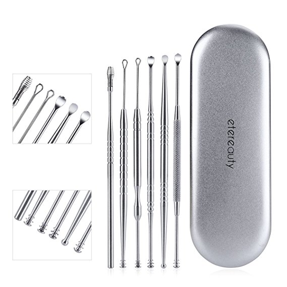 Ear Wax Remover, ETEREAUTY Ear Cleaner, Ear Pick with Storage Box Stainless Steel 6 Pieces