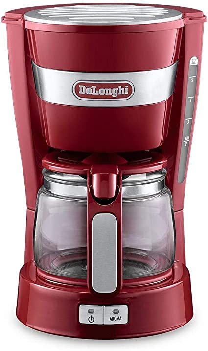 De'Longhi Active Line Drip Filter Coffee Machine, Stainless Steel, Keep warm & anti-drip function, 0.65 Litres, ICM14011.R, Red