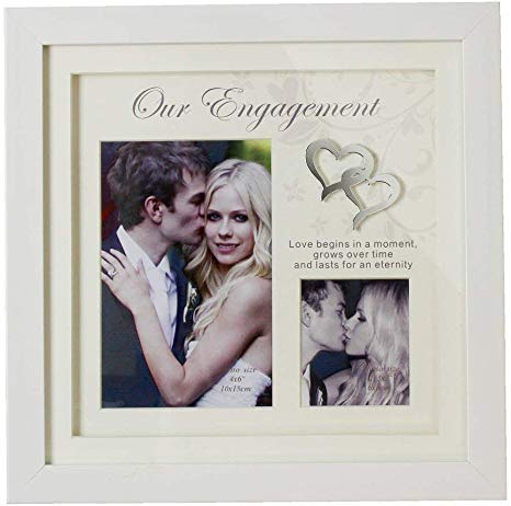 Sweet and Elegant "Our Engagement" Square Double Photo Frame (4" x 6" and 2.5" x 3") by Haysom Interiors