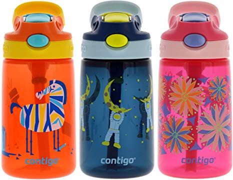 Contigo AUTOSPOUT Kids, 3 Pack – Straw Gizmo Flip, 14oz – Leak and Spill Proof Bottles, Ideal Kids Water Bottle for Home or Travel – Easy-Clean, Dishwasher Safe – Press Button For Pop Up Straw