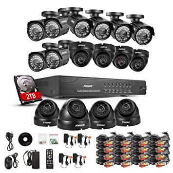 Annke 32 Channel H.264 Real-time DVR/NVR All-in-One Security Video Recorder & 2TB Hard Drive with 16x 800TVL Hi-Resolution Weatherproof Superior Night Vision CCTV Camera Systems,NO HDD Included.(Bullet Camera Dome Camera)