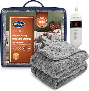 Silentnight Luxury Super Cosy Heated Throw -Thick Snuggly Soft Chunky Knit Jacquard Fleece Electric Blanket for Sofa Bed with 9 Heat Settings -Fast Heat-up and Safe Shut Off -Machine Washable Charcoal