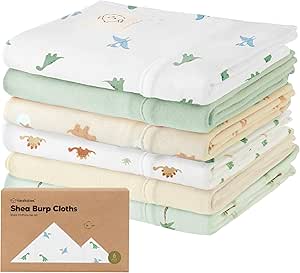 Organic Burp Cloths Baby Girl, Boy - 6-Pack Large Baby Burp Cloths, Super Absorbent Burping Cloths for Babies, Soft & Plush Cotton Burp Cloth, Spit Up Burp Rags, Newborn Burp Clothes (Roarsome)