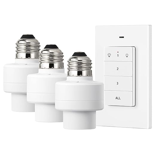 DEWENWILS Remote Control Light Socket, Wireless Light Switch for Pull Chain Light Lamp Fixtures, 100FT Range, No Wiring Needed, ETL Listed(1 Wall Mounted Controller 3 Socket, Shorter Version)