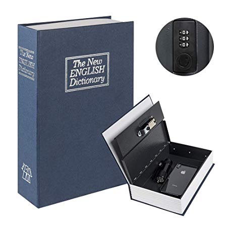 Kyodoled Diversion Book Safe with Combination Lock, Safe Secret Hidden Metal Lock Box,Money Hiding Box,Collection Box,9.5" x 6.2" x 2 .2" Navy Large