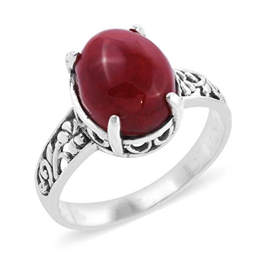 Sponge Coral Solitaire Ring 925 Sterling Silver Jewelry for Women Size 8