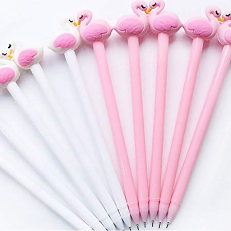 Bluelans 10 Pack Cute Flamingo Black Writing Gel Ink Pen for Office School Student Supplies,0.5 mm Tip Rollerball Pens