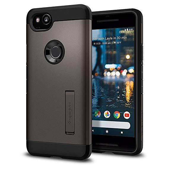 Google Pixel 2 Case Spigen, [Tough Armor] [Gunmetal] Built-in Kickstand Minimum Bulk Maximum Protection and Air Cushion Technology Phone Case Cover for Pixel 2 (2017) - Gunmetal - F16CS22276