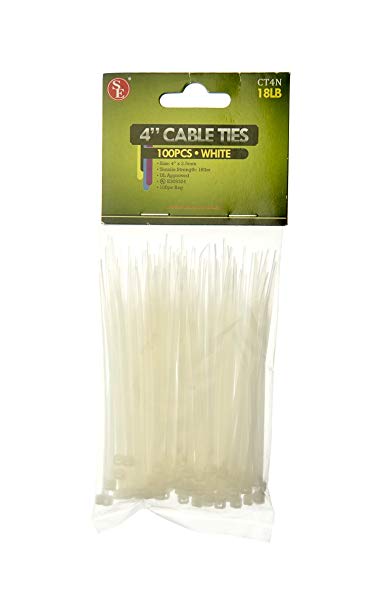 SE CT4N 4" White Cable Ties with 18-lb. Tensile Strength (100 Count)