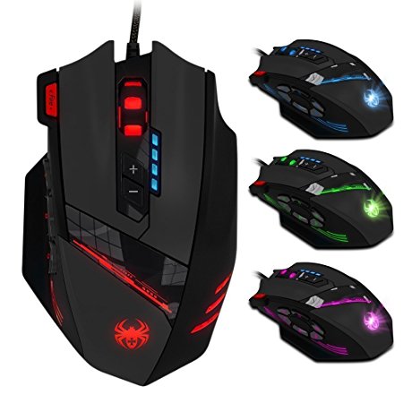 ZELOTES 12 Programmable Buttons Optical Professional High Precision USB Gaming Mouse Mice,4000 DPI (Up to 8000DPI by the Software),Weight Tuning Set,Multi-Modes LED lights (Black)