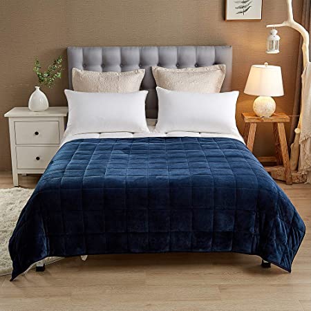 NEWSHONE Removable Cover for Weighted Blanket | Fuzzy Soft Flannel Fleece Material | Queen/King Size 60''x80'' | Navy Blue；Duvet Cover Only