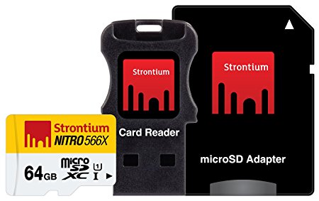 Strontium Nitro 566X 64GB MicroSDXC UHS-1 Memory Card with Adapter and Card Reader