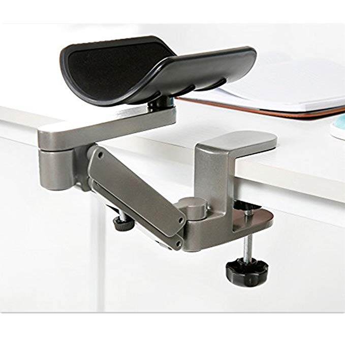 Skyzonal Newest Design Ergonomic Articulating Computer Laptop Arm Support | Height Adjustable Armrest Desk Extender | User-Friendly Attachable Aluminum Alloy Arm Stand (Gray)