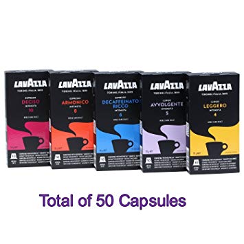 Lavazza Espresso Capsules Compatible with Nespresso OriginalLine Machines - All Variations for a Total of 50 Capsules (All 5 Flavors - Total of 50 Capsules)