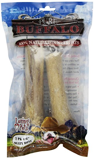 Loving Pets Pure Buffalo 4 to 6-Inch Meaty Femur Bone Dog Treat, 2-Pack