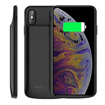 iPhone Xs Max Battery Case, 6000mAh Extended Battery Rechargeable Backup Fast Charging Case, Impact Resistant Power Bank Juice Full Edge Protection for iPhone Xs Max 6.5" 2018 (Black)
