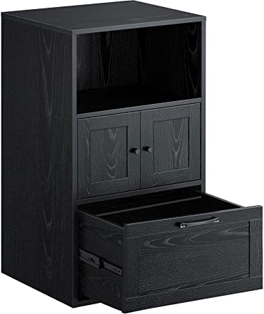 Rolanstar File Cabinet with Drawer, Filing Cabinet with Storage Shelf for Home Office, Vertical Office Cabinet with File Drawer, Black